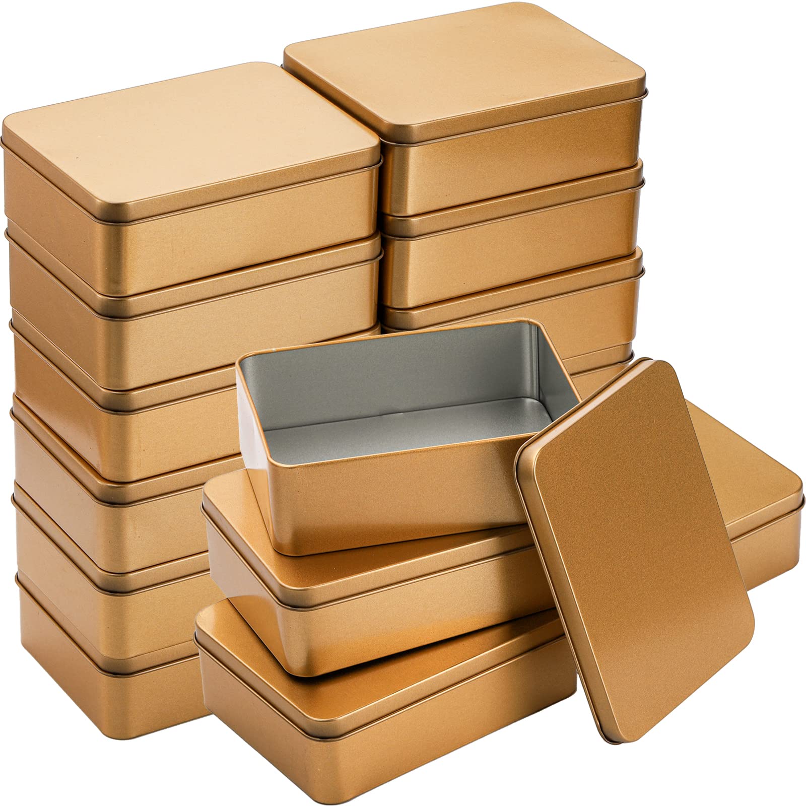 Peohud 16 Pack Rectangular Tin Boxes with Lids, Empty Hinged Tins, Metal Storage Organizer Tins for Candy, Treats, Gifts, Favors