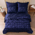 Mr&Hm Satin Comforter California King 7 Pieces Navy Blue - Luxurious Pinch Pleat Bedding Set With Comforter, Flat Sheet, Fitted