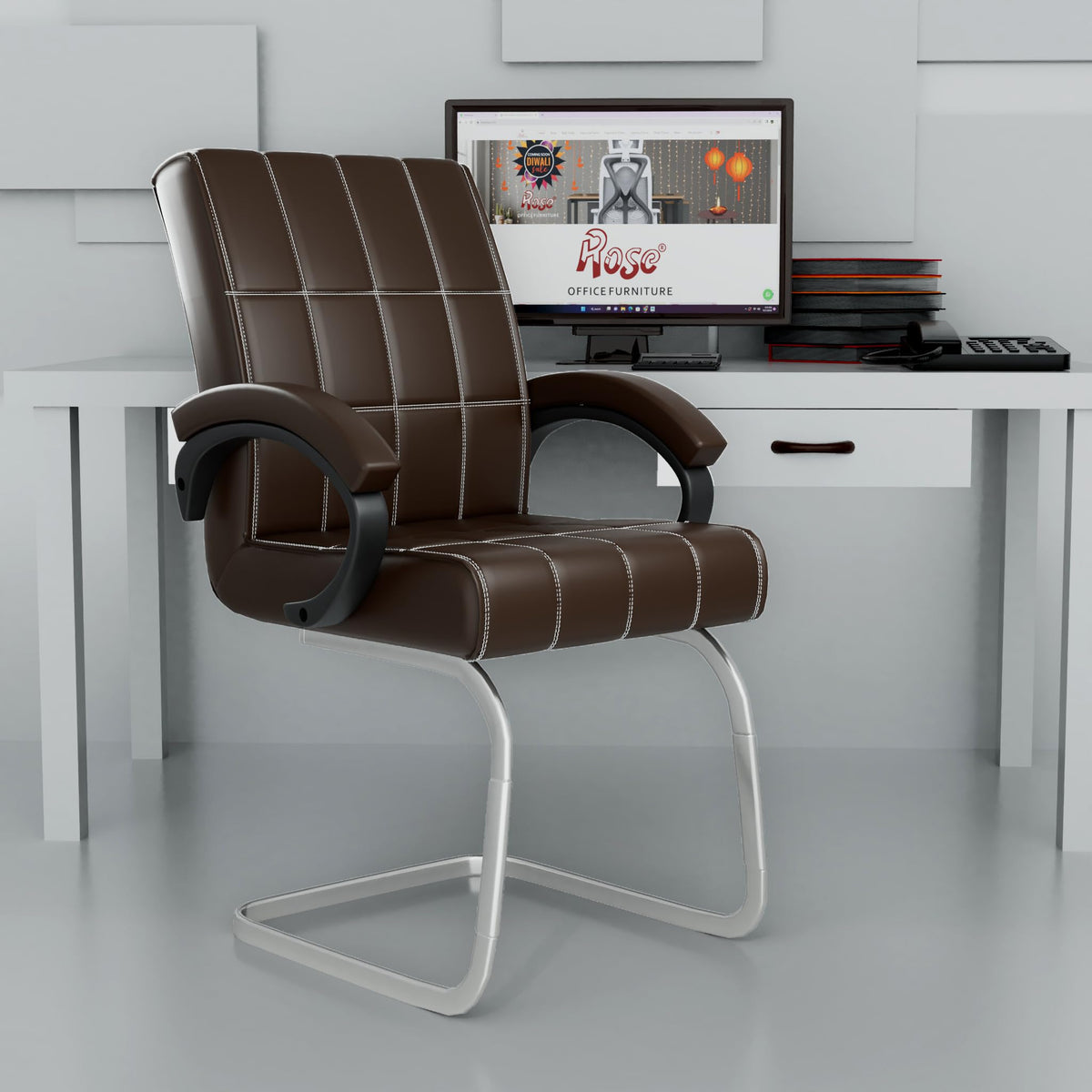 Rose Barfi Midback Executive Office Visitor Chair | Study Chair | Computer Chair | Work From Home (Brown)