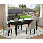 East West Furniture Lgab5-Blk-06 5 Piece Modern Dining Table Set Includes A Rectangle Wooden Table With Butterfly Leaf And 4 Shitake Linen Fabric Parsons Chairs, 42X84 Inch, Black