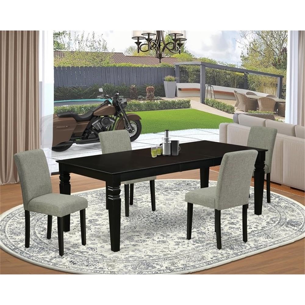 East West Furniture Lgab5-Blk-06 5 Piece Modern Dining Table Set Includes A Rectangle Wooden Table With Butterfly Leaf And 4 Shitake Linen Fabric Parsons Chairs, 42X84 Inch, Black