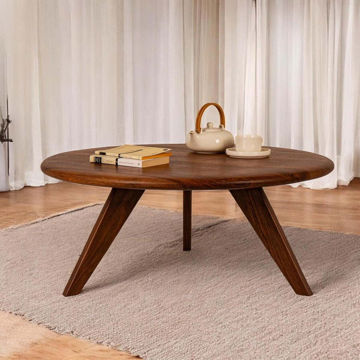 Streem Furniture Solid Wood Coffee Table For Living Room, Dining Room, Bedroom, Kitchen, Office Home Decor (Round Coffee Table,