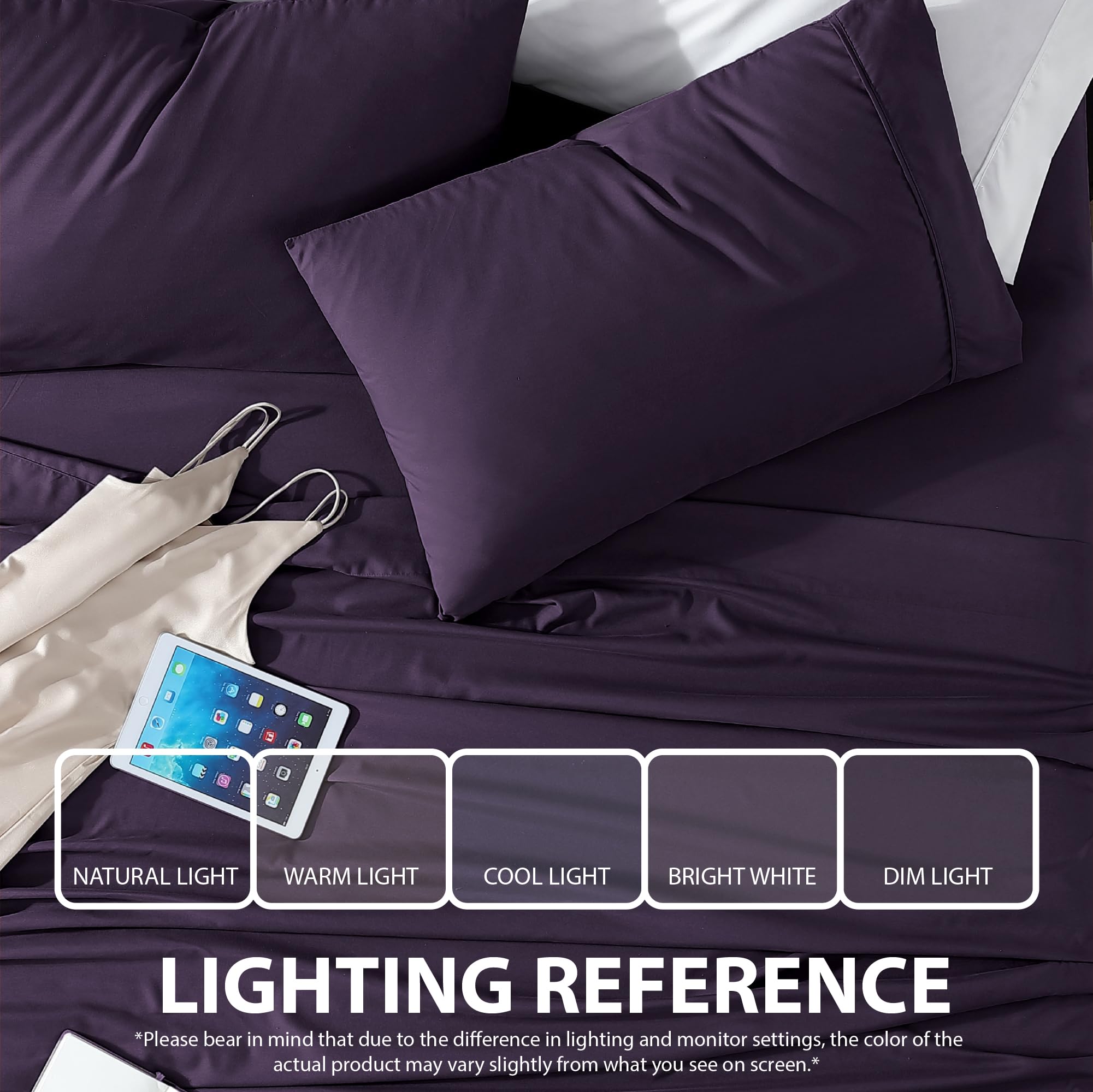 Cathay Home Essentials Ultra Soft Hypoallergenic Wrinkle Resistant Double Brushed Microfiber Bedding Sheet Set, Eggplant, Queen