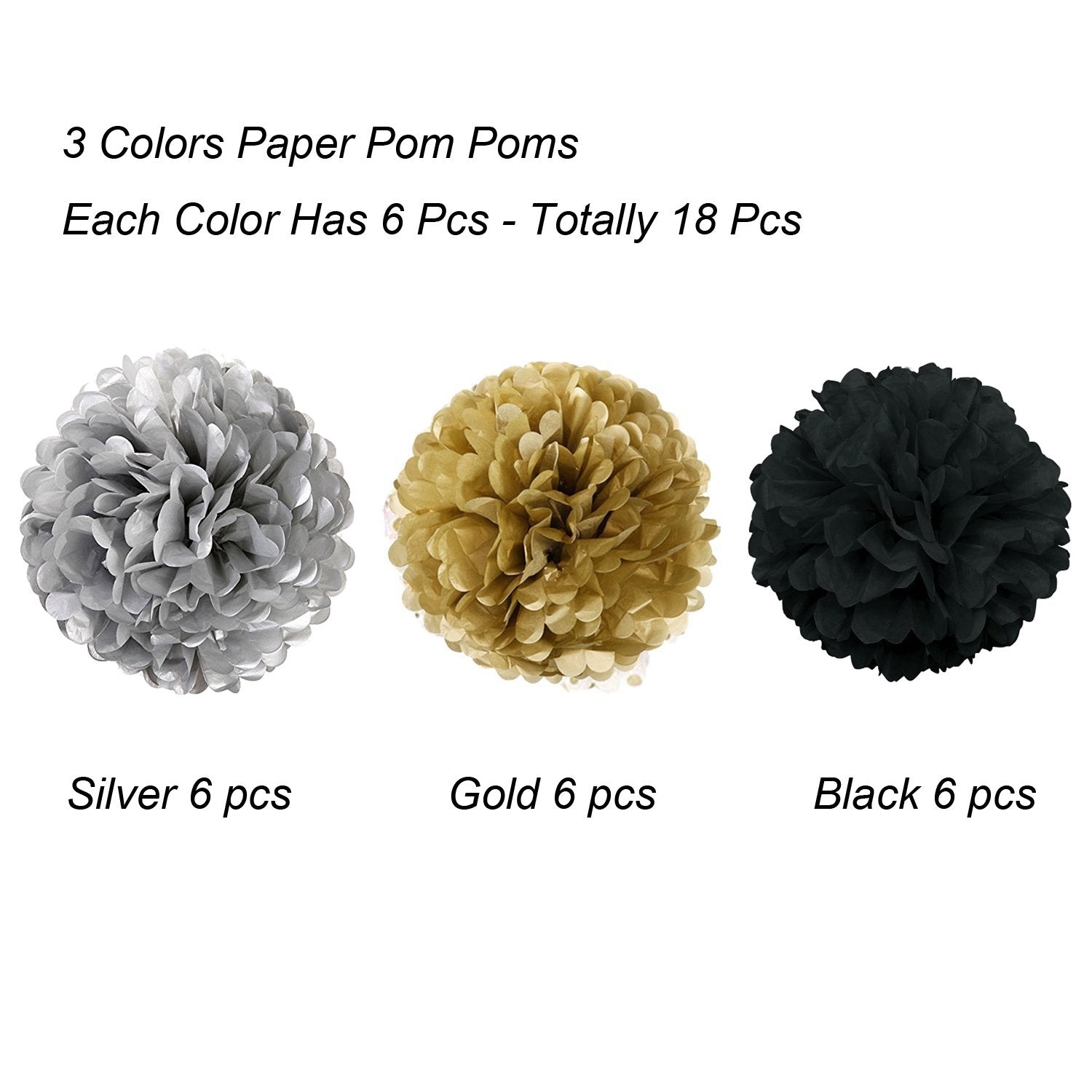 Tissue Paper Pom Poms, Recosis Paper Flower Ball For Birthday Party Wedding Baby Shower Bridal Shower Festival Decorations 18 Pc
