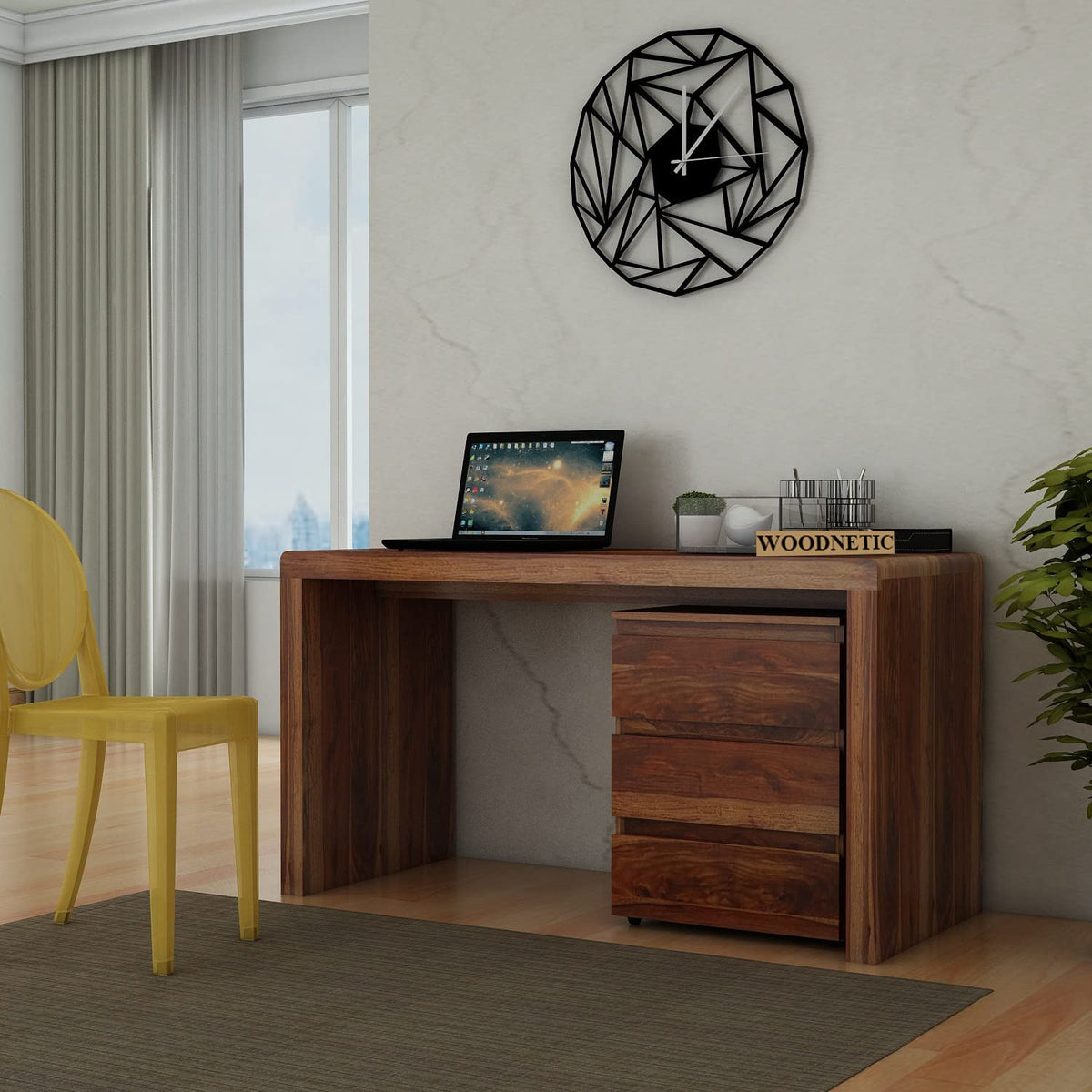 Woodnetic Sheesham Wood Study Table With Matching Drawer Chest | Honey Finish | Writing Desk + 3Drawer Storage Set For Home Off