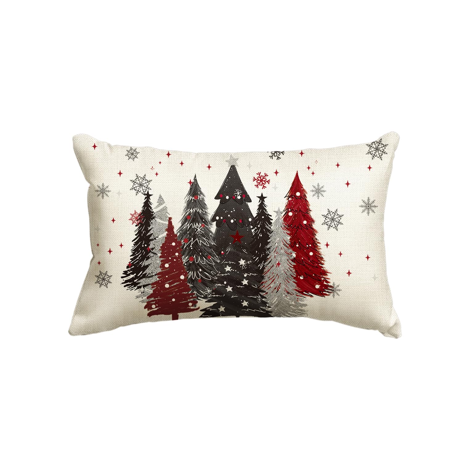 Avoin Colorlife Red And Black Merry Christmas Trees Snowflake Throw Pillow Cover, 12 X 20 Inch Seasonal Winter Holiday Cushion C