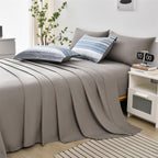 Kakijumn 7 Piece Bed In A Bag Stripe Comforter Set Queen Size, White Grey Blue Patchwork Striped Comforter And Sheet Set, All Se