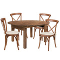 Flash Furniture HERCULES Series 60 Round Solid Pine Folding Farm Dining Table Set with 4 Cross Back Chairs and Cushions