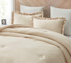 Chezmoi Collection Nora Light Sand Comforter Set Oversized King Size 3-Piece Fluffy Soft Lightweight Bedding Ruffled Edge Trim S