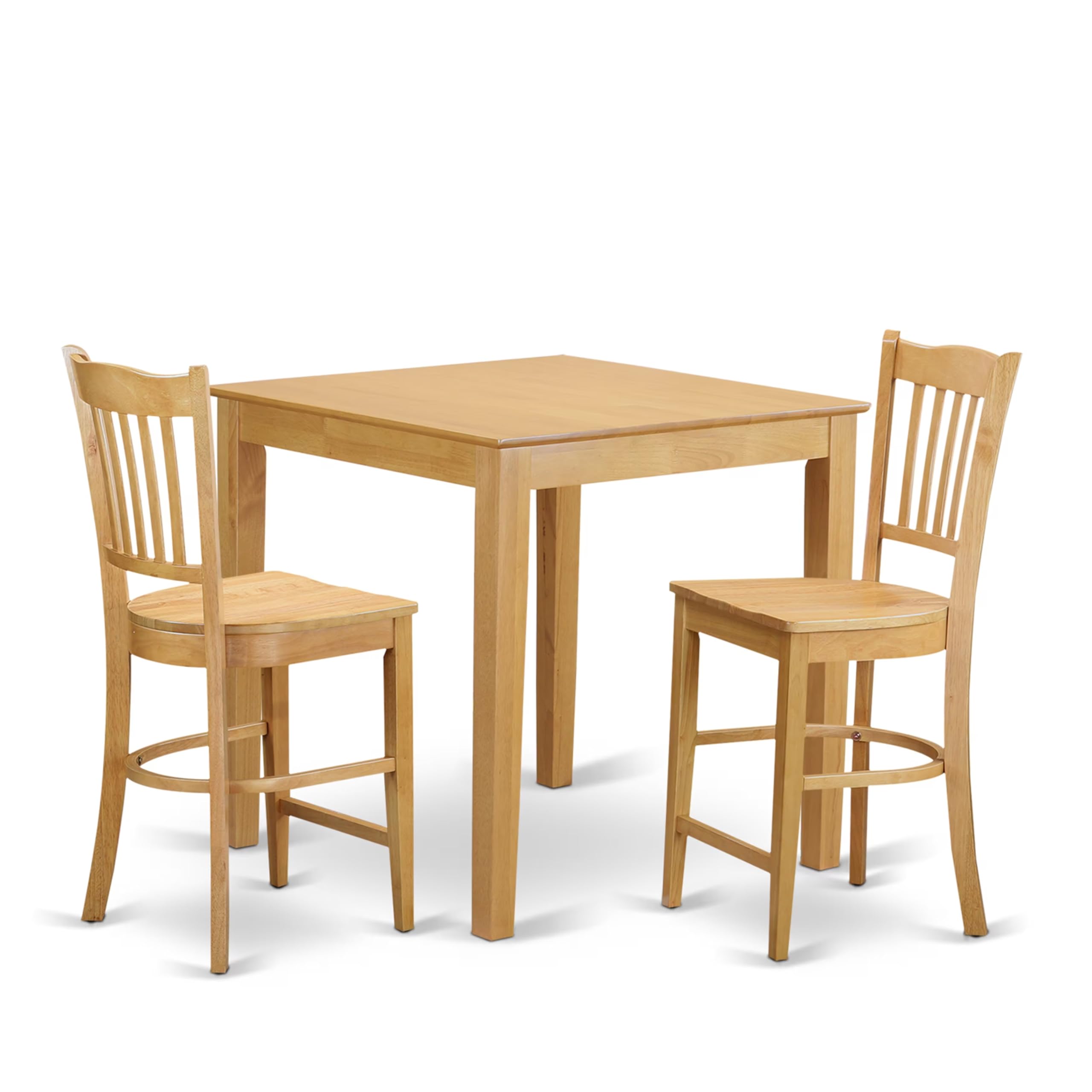 East West Furniture PBGR3-OAK-W 3 Piece Counter Height Dining Set for Small Spaces Contains a Square Wooden Table and 2 Kitchen Chairs, 36x36 Inch, Oak
