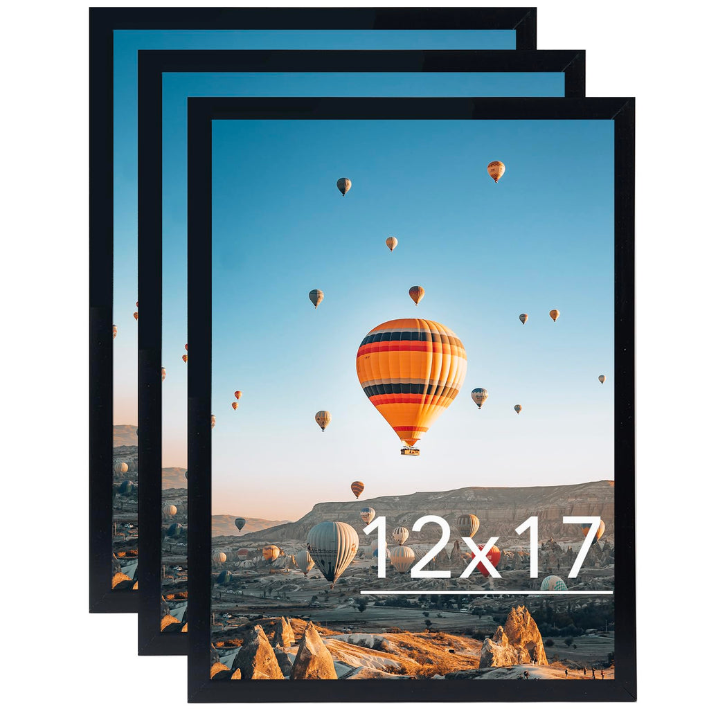 JCJMY 12x17 Black Picture Frame Set of 3, Horizontal and Vertical Formats for Wall Hanging, 12 x 17 Wall Gallery Poster Photo Fr