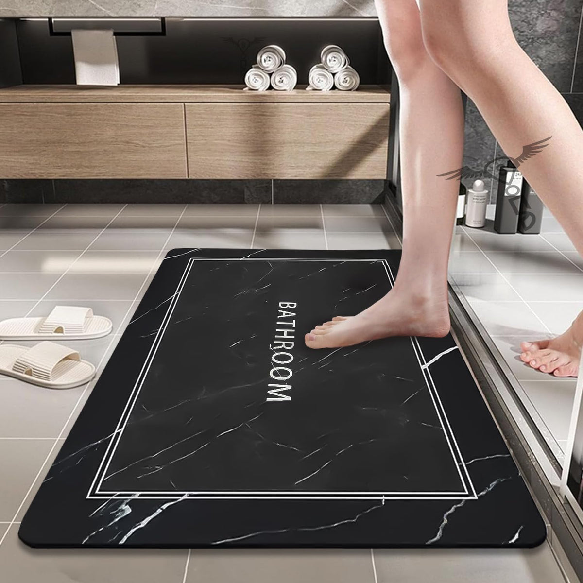 SITTELLA Rubber 1 Piece 3.5Mm AntiSkid Water Soaking Marble Print Door Mat, Water Absorbent Mat (40X60Cm) Black, Rectangular