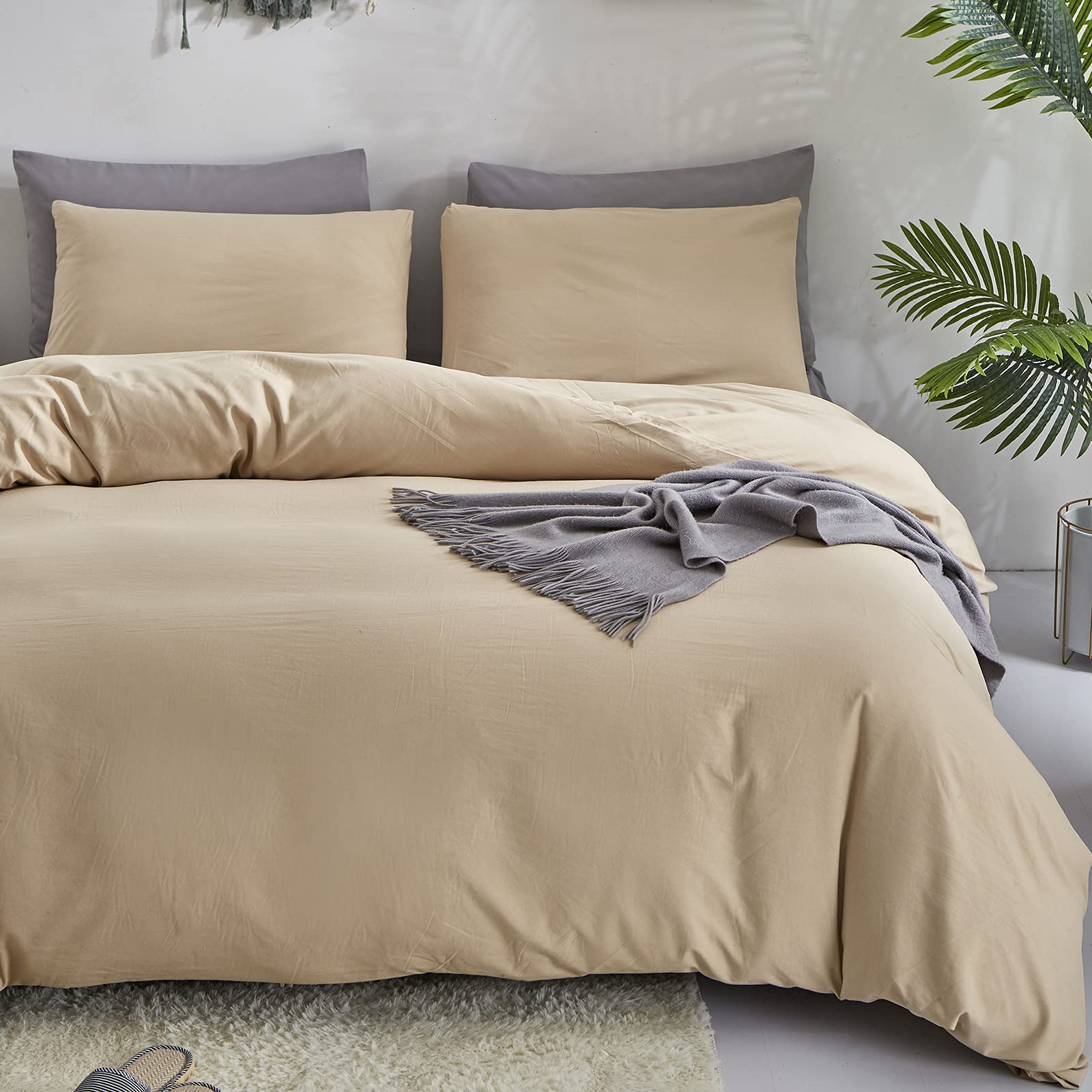 Clothknow Champagne Comforter Set King 3Pcs Beige Bedding Comforter Sets Light Brown Comforter King Size Taupe Comforter Soft Li