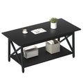 GreenForest Coffee Table with Storage, 39inch Modern Coffee Tables for Living Room, X-Frame Design Farmhouse Black Coffee Table 