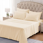 Sleep Zone Nanotex Super Soft Cooling King Bed Sheets Set 4 Piece - Easy Care Fitted Flat Sheet & Pillowcase Sets - Wrinkle Free, Fade Resistant, Deep Pocket 16' (Beige, King)