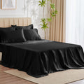 Cozylux Satin Sheets Queen Size - 6 Piece Black Bed Sheet Set With Silky Microfiber, 1 Deep Pocket Fitted Sheet, 1 Flat Sheet, A