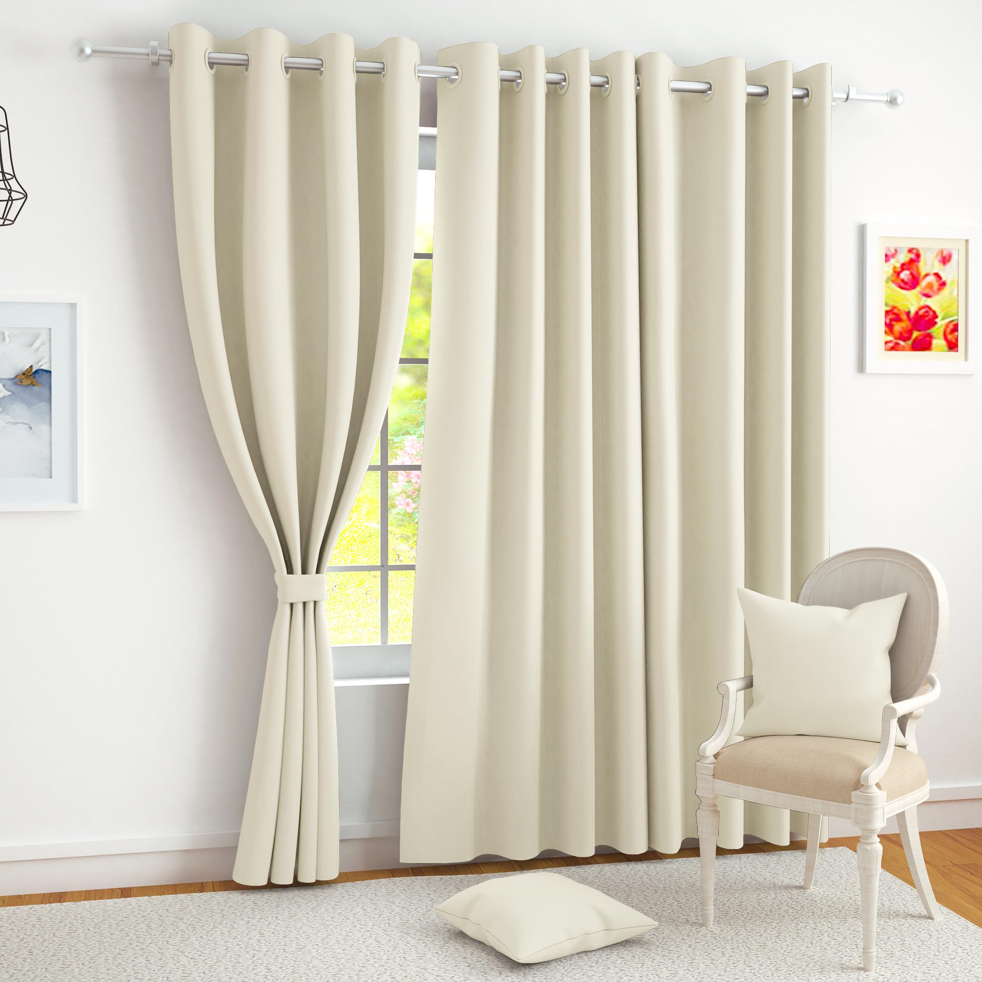 Story@Home 100% True Blackout Semi Long Door Curtains 8 Feet Set Of 3 |Room Darkening Curtains | Solid Design | Thermal Insulate