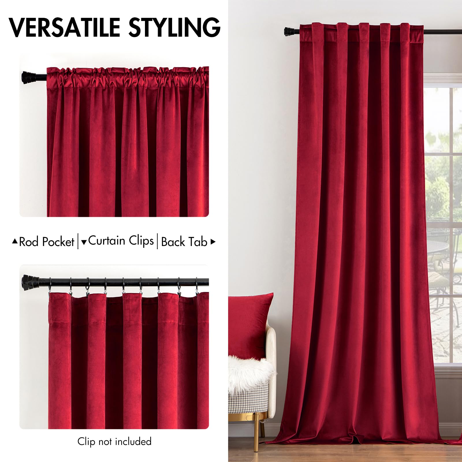Miulee Velvet Curtains 84 Inches - Luxury Blackout Curtains For Bedroom Living Room Thermal Insulated Super Soft Window Drapes Rod Pocket & Back Tab Christmas Decor, Red, W52 X L84 Inches, 2 Panels