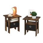 Furinno Andrey End Table Nightstand with Bin Drawer, Amber Pine/Black, Set of 2