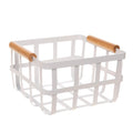 Simplify Square Metal Storage Basket with Bamboo Handles | Medium | Farmhouse Style Wire Basket | Home Organizer | Decorative | 