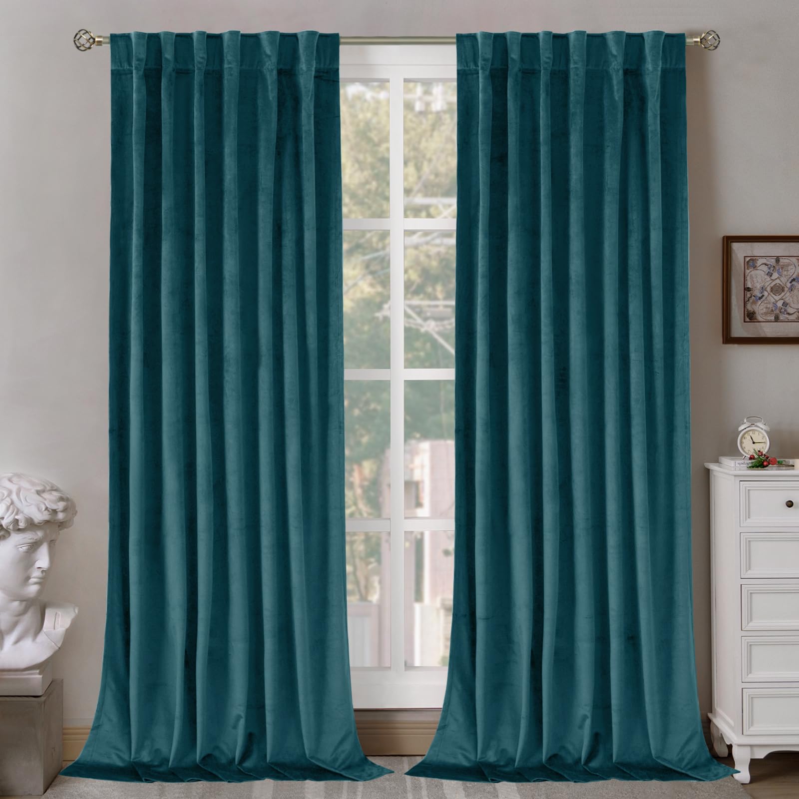 Bgment Teal Velvet Curtains 90 Inches For Bedroom, Thermal Insulated Room Darkening Curtains Sound Reduce Drapes With Back Tab A