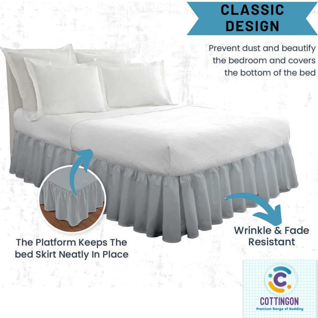 Ruffled Bed Skirt With Split Corners-Dust Ruffle - 18'' Drop 100% Microfiber Soft,Sheen & Luxurious Look - Bed Skirts (Light Gre