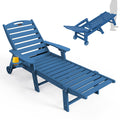 Lounge Chair Outdoor, Oversized Chaise Lounge Chair With 5 Positions, Hdpe, Patio Lounge Chair With Wheels & Cup Holder For Pool, Deck, Poolside, Azure Blue