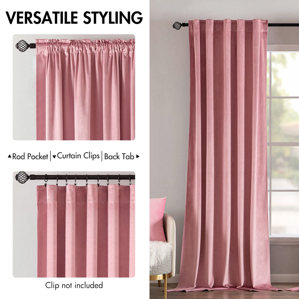 Miulee Velvet Curtains 90 Inches 2 Panels - Luxury Blackout Curtains For Girls Bedroom Nursery Living Room Thermal Insulated Super Soft Window Drapes Rod Pocket & Back Tab, Blush Pink, W52 X L90 Inch