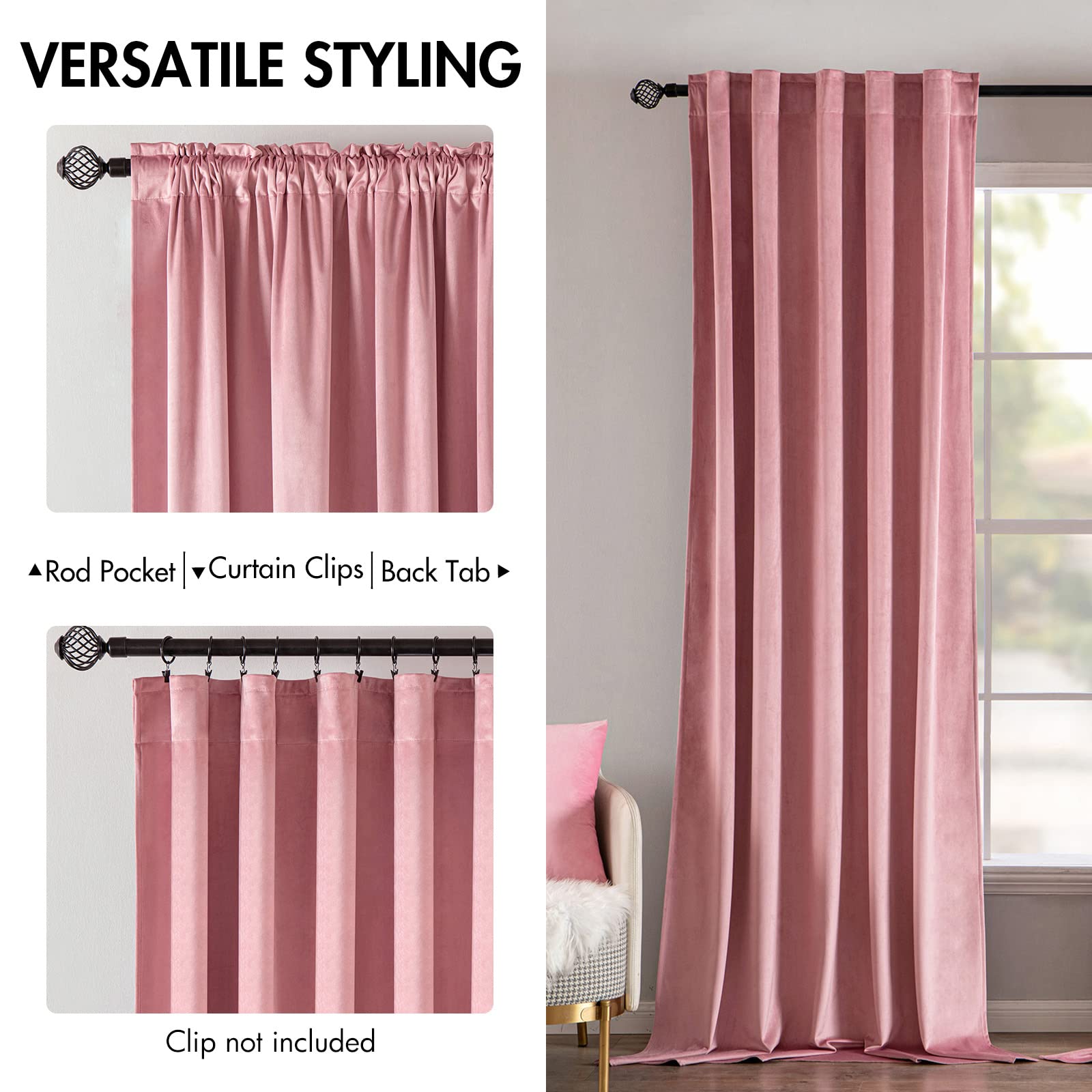 Miulee Velvet Curtains 84 Inches 2 Panels - Luxury Blackout Curtains For Girls Bedroom Nursery Living Room Thermal Insulated Super Soft Window Drapes Rod Pocket & Back Tab, Blush Pink, W52 X L84 Inch