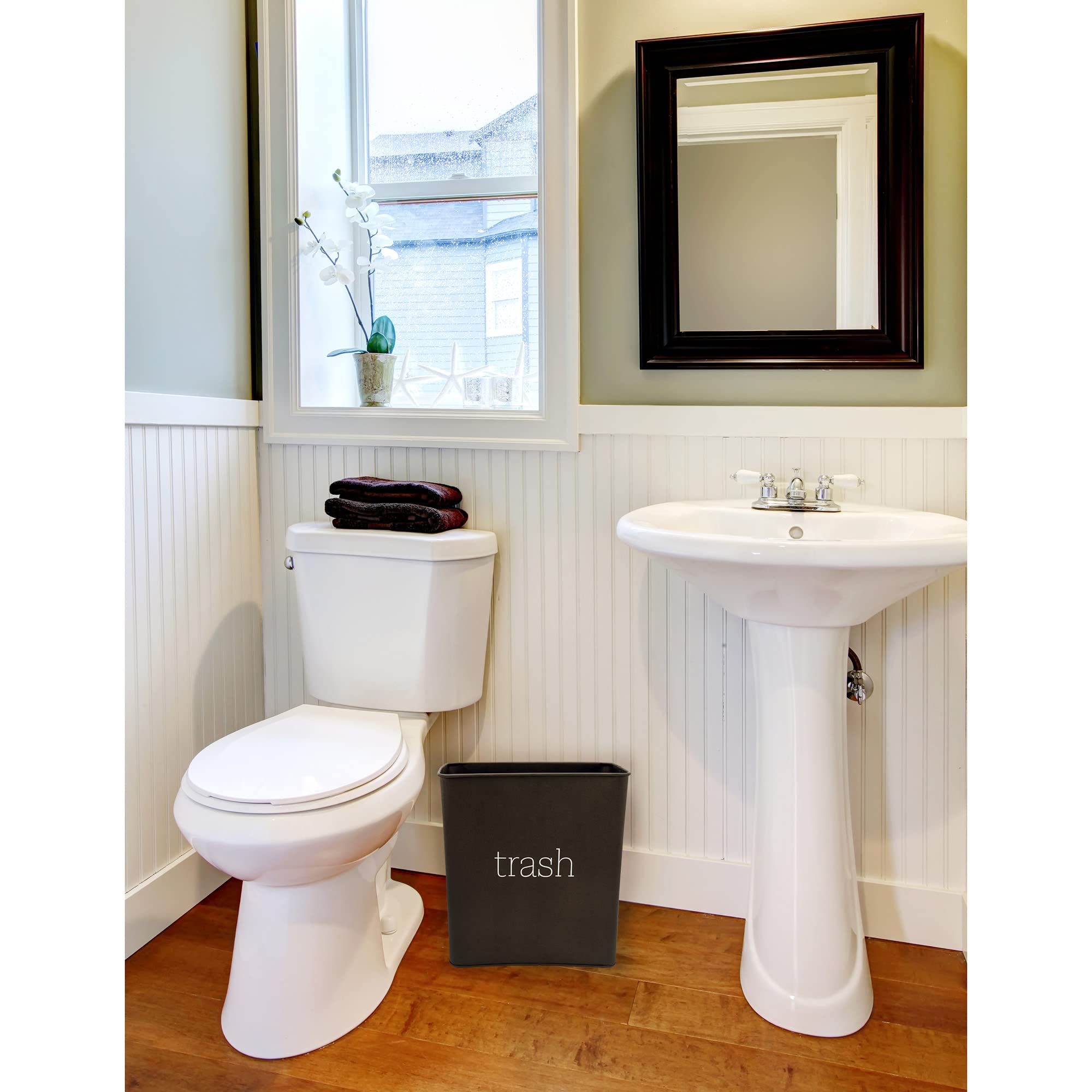 Auldhome White Enamel Trash Can, Rustic Farmhouse Wastebasket For Bathroom, Bedroom, Or Office