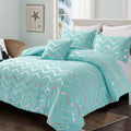 Menghomeus Aqua Comforter Set Queen Size Metallic Teal and Silver Bedding Set, 4 Piece Lightweight Microfiber Bed Set for Teen G