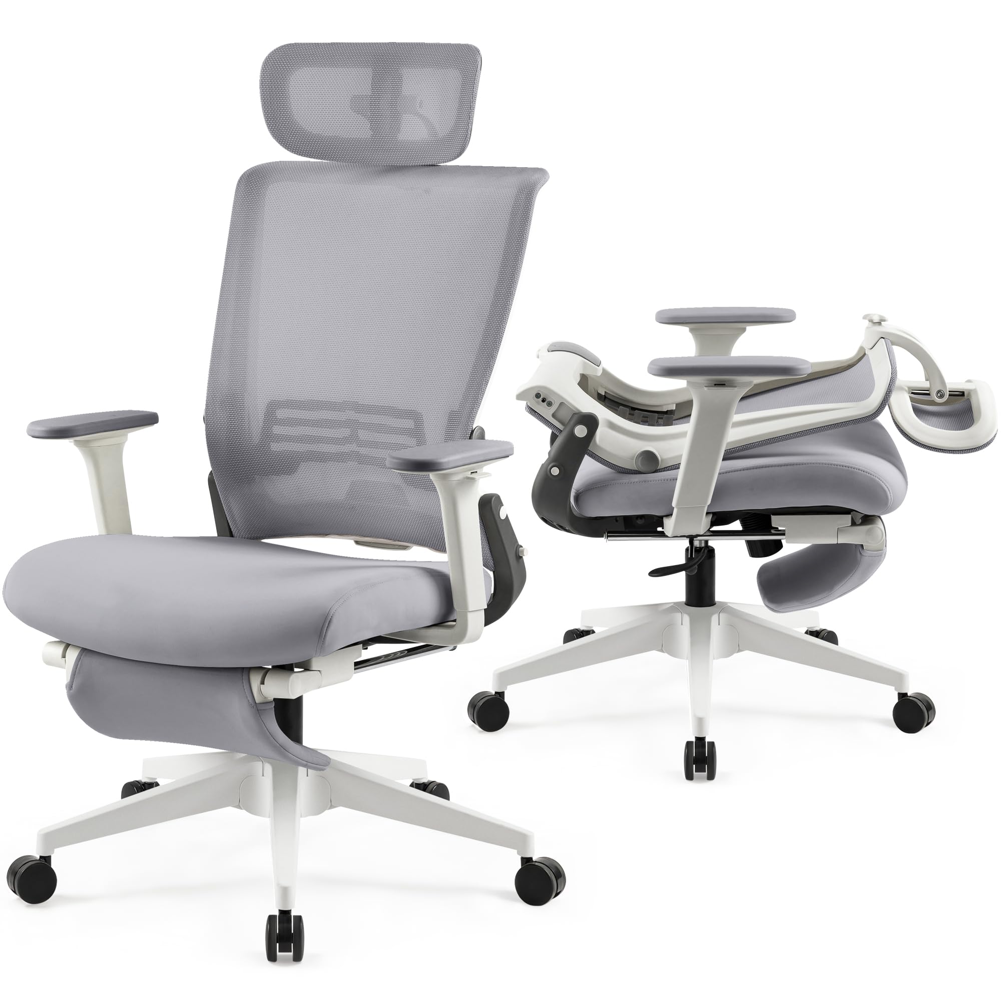 Foldable Office Chair with Foot Rest, Ergonomic Office Chair with Adjustable Lumbar Support, Headrest, Armrest, High Back Mesh C