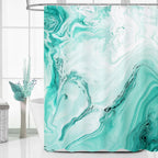 MitoVilla Teal Blue Marble Shower Curtain, Abstract Ombre Fabric Shower Curtains for Modern Bathroom Decor, Turquoise Green Luxu