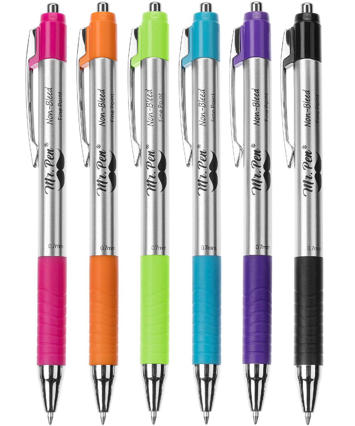Mr. Pen No Bleed Pens, Bible Pens, Fine Tip, Assorted Color, Pack Of 6