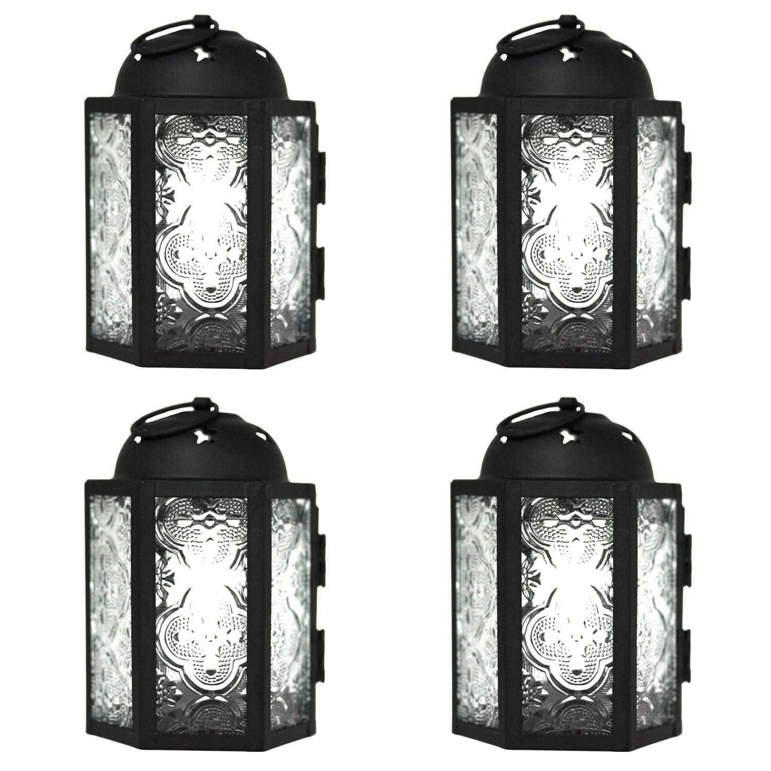Vela Lanterns Mini Small Decorative Moroccan Candle Lantern Holders for Home Decor, Patio, Weddings, Clear, 4pk