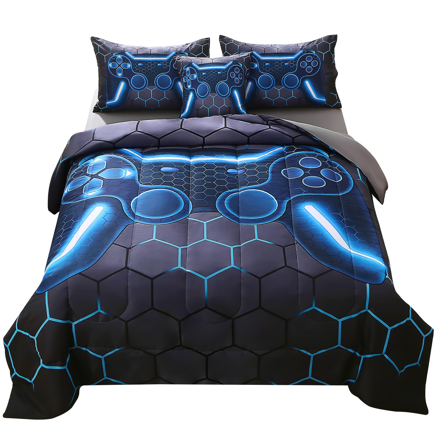 Jqinhome Queen Gamer Comforter Set,6 Piece Bed In A Bag 3D Video Game Bedding -All Season Down Alternative Gamer Bedding Sets -