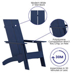 Flash Furniture Sawyer Modern Commercial 2-Slat Back Adirondack Chair - Navy Blue Commercial All-Weather Poly Resin Lounge Chair