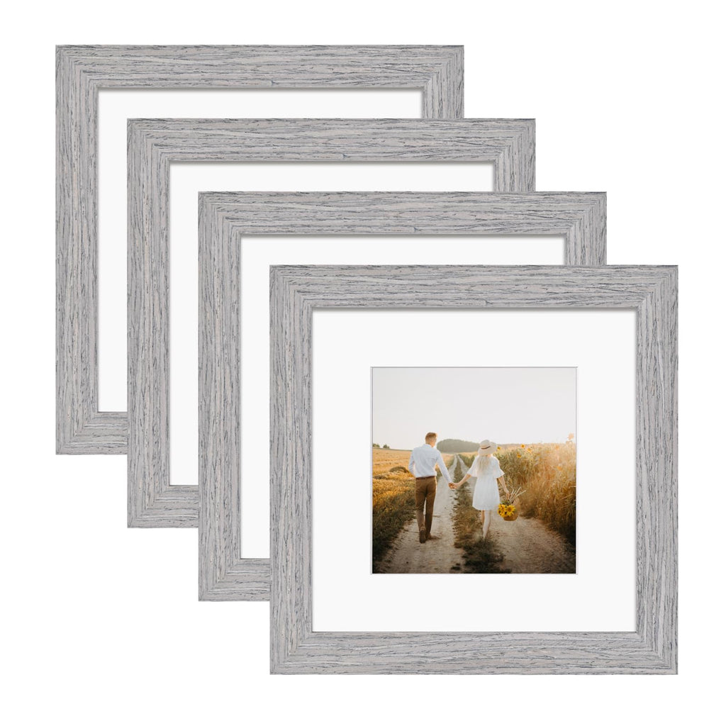 KINLINK Square 6x6 Picture Frames Grey, Solid Wood Frames with Acrylic Plexiglass for Pictures 4x4 With Mat Tabletop and Wall Mo