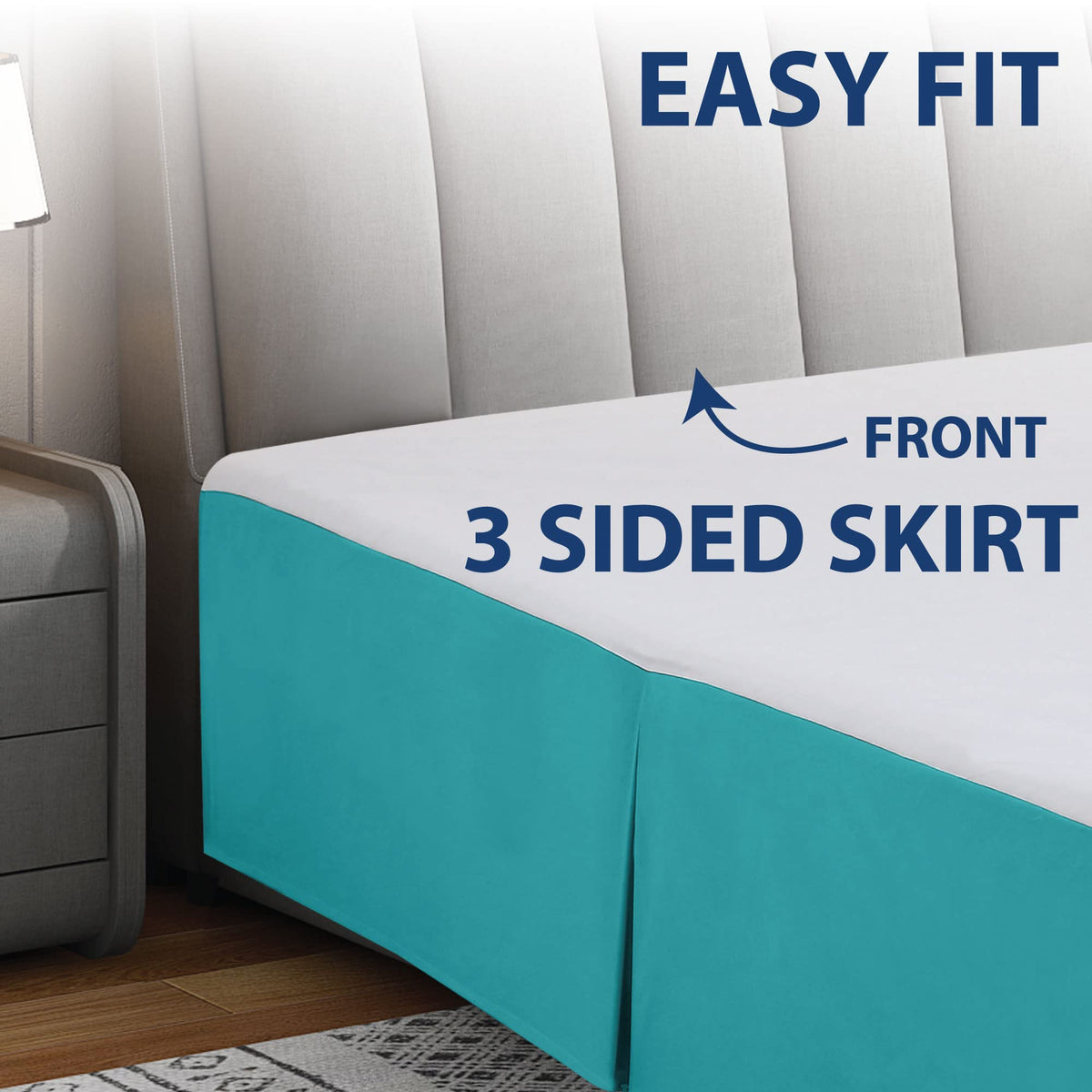 Cathay Home Double Brushed Microfiber Pleated Easy Fit Bed Skirt, Ultra Soft, Fade And Wrinkle Resistant - Larkspur Blue, Queen