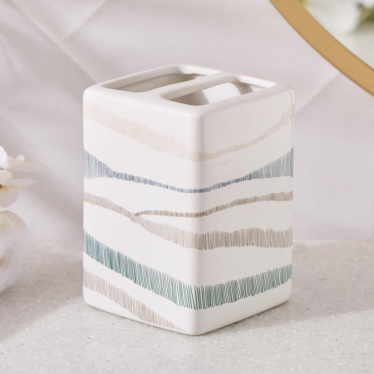 Home Centre Mekong Aura Ceramic Printed Tooth Brush Holder