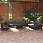 vidaXL Solid Pinewood Patio Lounge Set 12 Piece with Cushions Garden Outdoor Lawn Yard Terrace Balcony Wooden Seat Seating Furniture Black