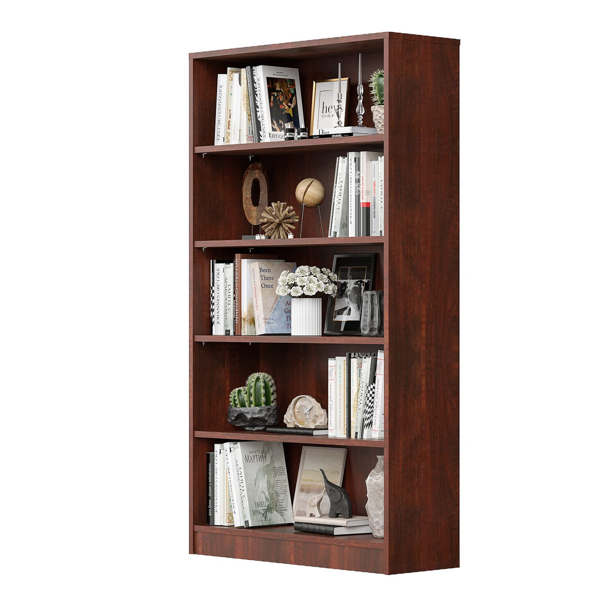 Wood Bookcase 5Shelf Freestanding Display Wooden Bookshelf For Home Office School (11.6inch D*33inch W*59.8inch H,Cherry)