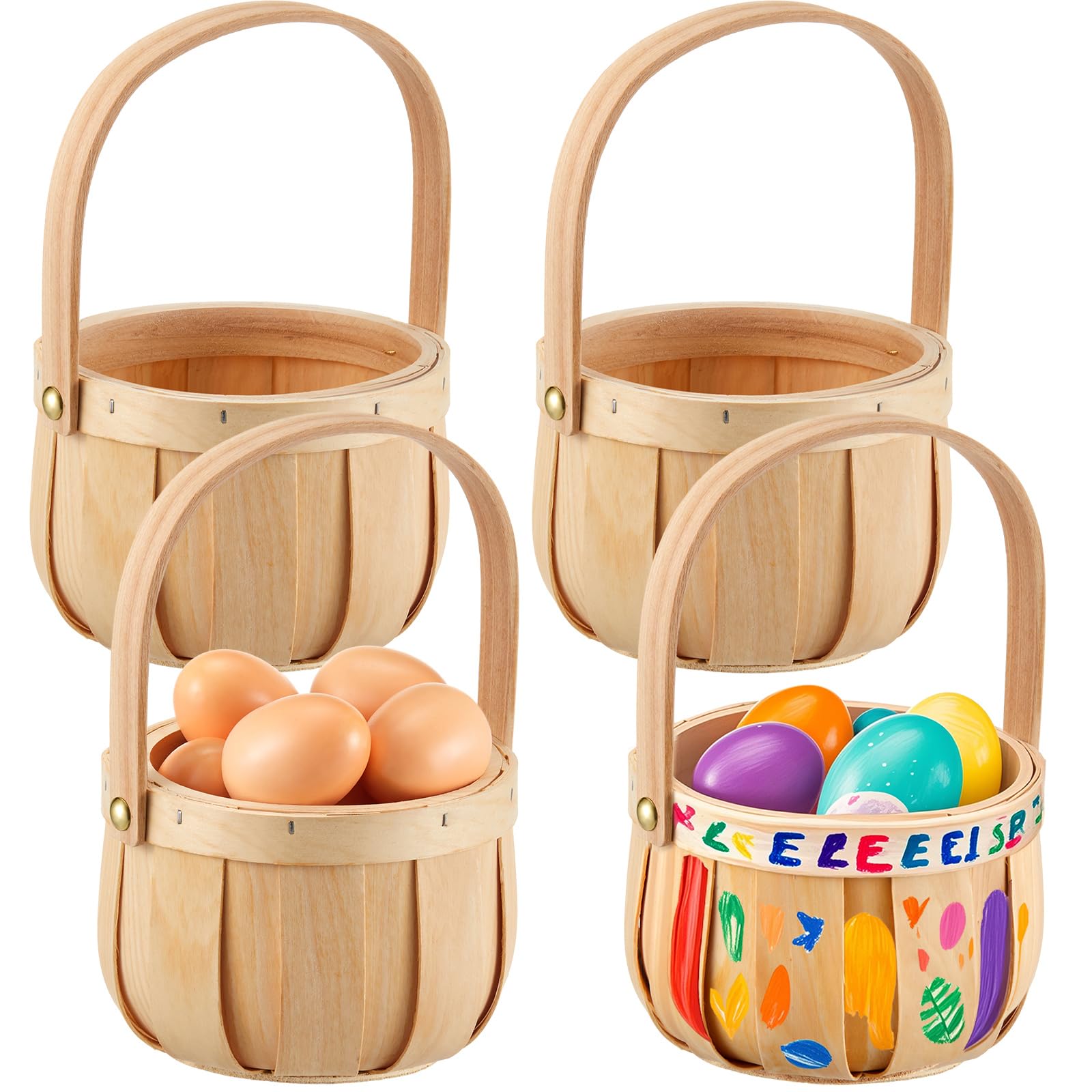 Boao 4 Pcs Small Easter Wicker Basket with Handle Wooden DIY Gifts Storage Natural Woven Basket for Wedding Flower for Decorativ