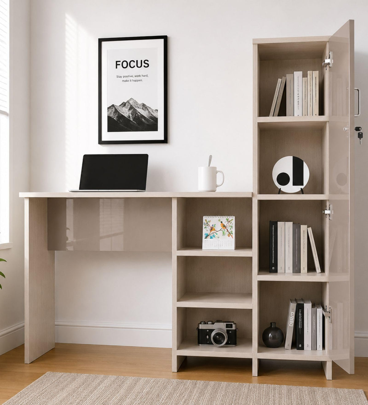 Speciality Panels Modern Study Table Desk With Tall Storage Cabinet