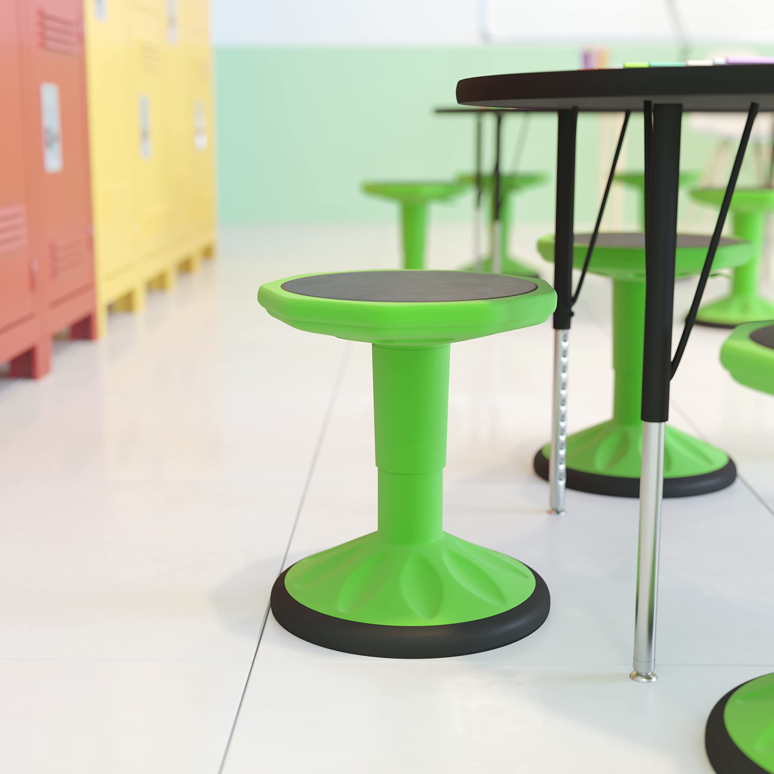 Flash Furniture Carter Adjustable Height Active Learning Stool for Classrooms, Backless Wobble Stool with 360-Degree Swivel, 14" - 18" H, Green
