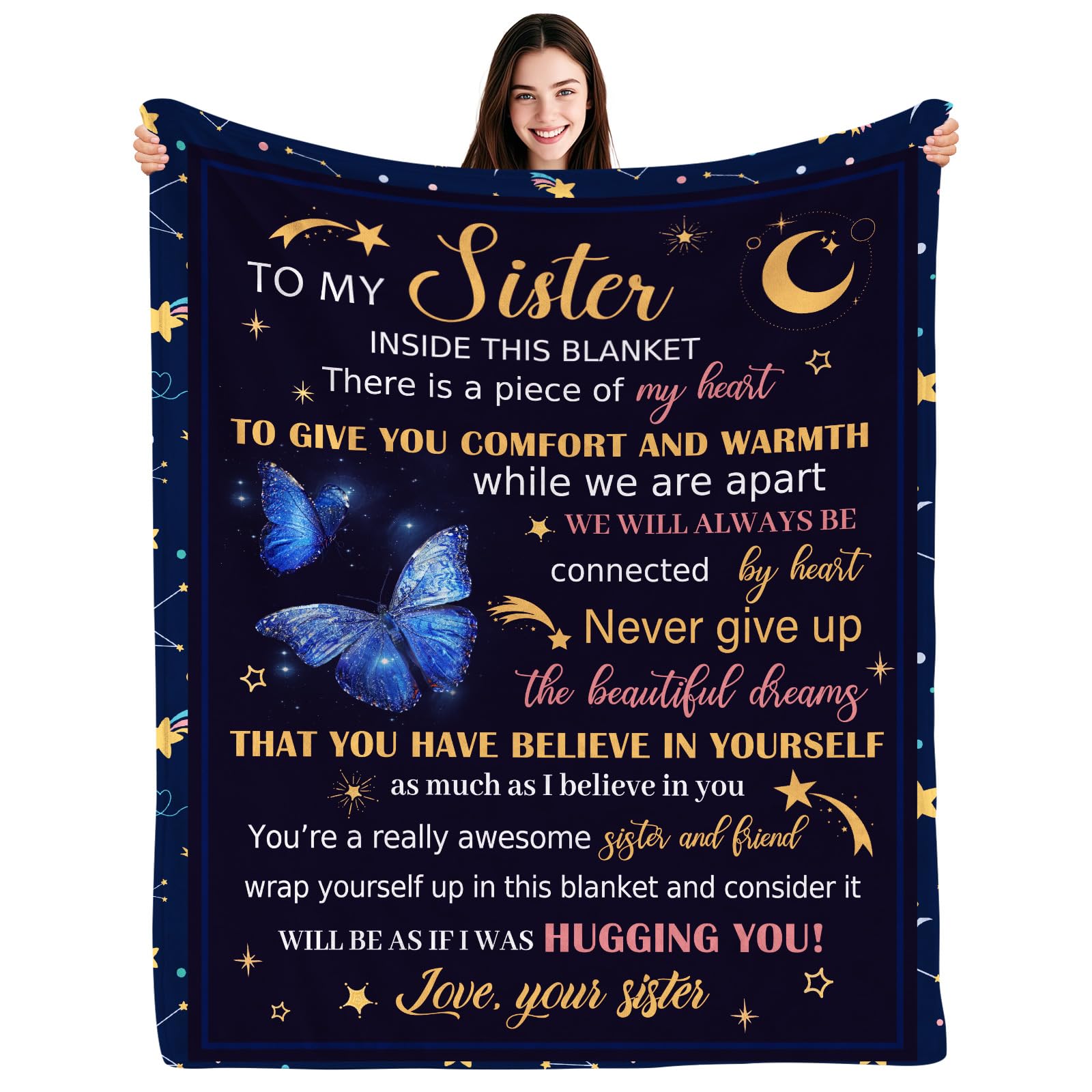 Inxeng Sister Blanket, Sisters Gifts From Sister, Sister Birthday Gifts From Sister, Butterfly Blanket For Sister, Big Sister Gi