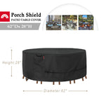 Porch Shield Round Patio Furniture Cover - Waterproof 600D Heavy Duty Outdoor Table And Chairs Cover 62 Inch, Black