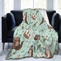 Carwayii Sea Otters Throw Blanket,Green Small Flannel Lap Blanket Gifts For Kids,Cozy Noon Break Blanket,No Shedding Fleece Sofa