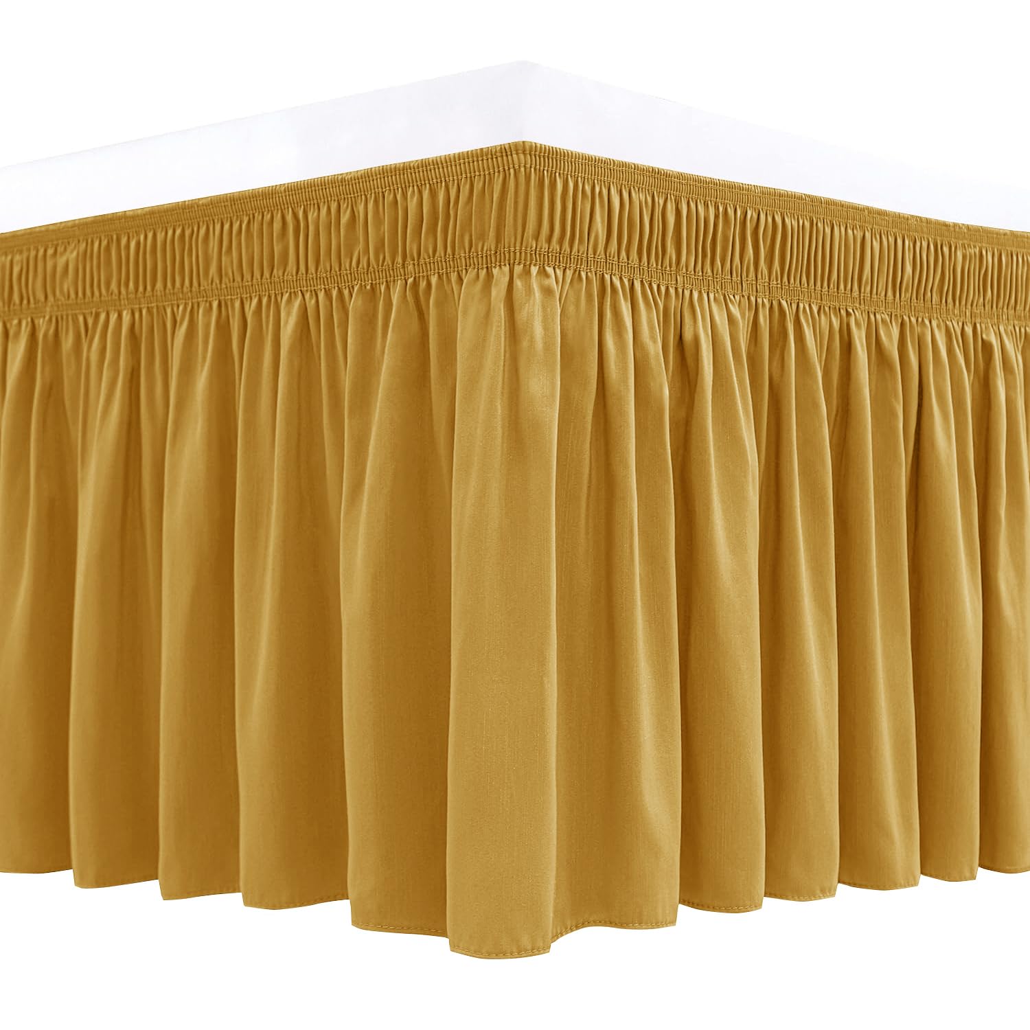 Biscaynebay Wrap Around Bed Skirts For King & Cal King Beds Short Drop Of 12', Gold Adjustable Elastic Dust Ruffles Easy Fit Wr