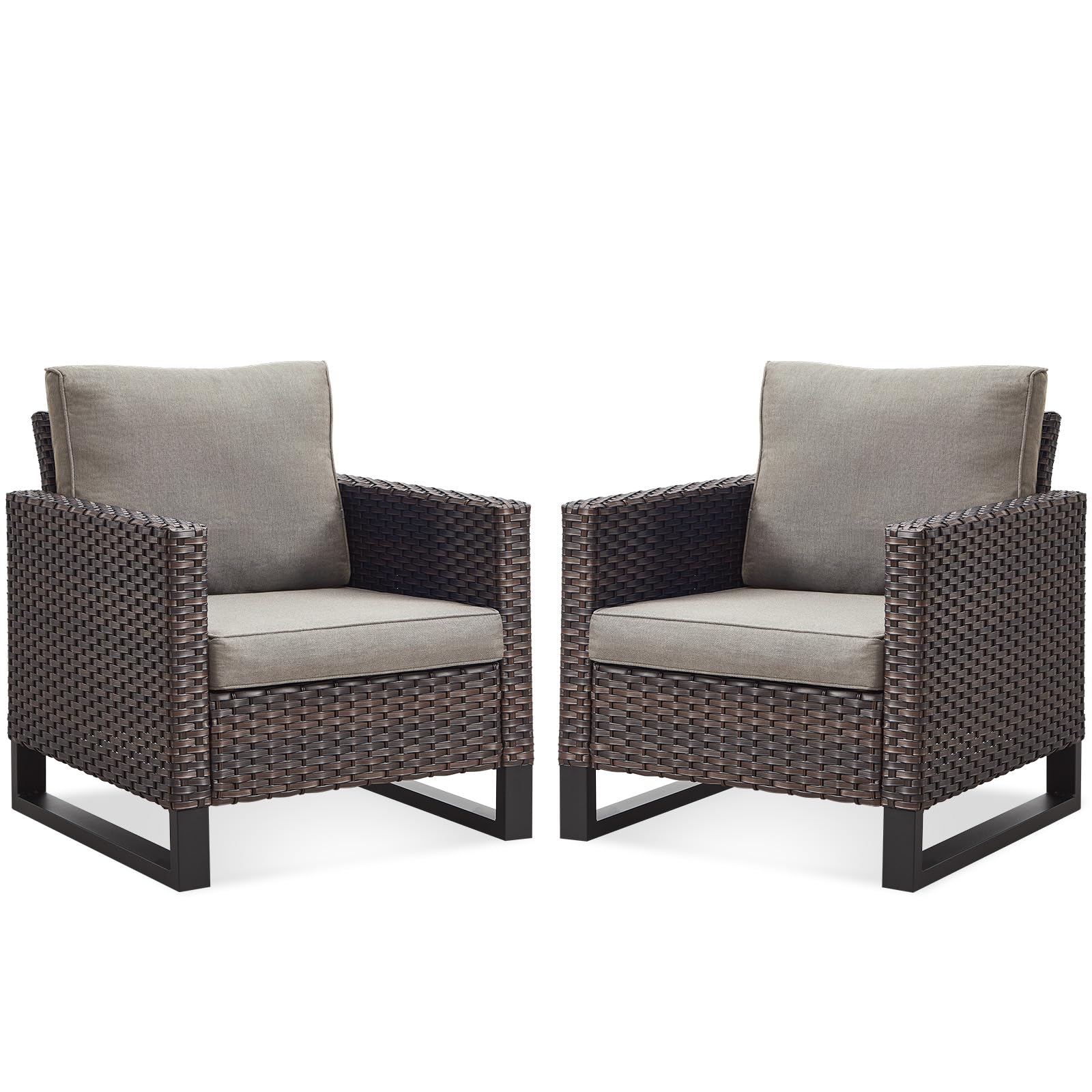 Belord Oversize Patio Chairs Set Of 2 Outdoor Wicker Dining Chairs, All-Weather Rattan Patio Club Chair Furniture Sets With Wate